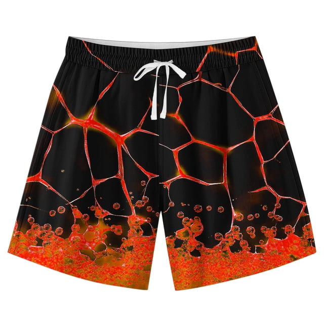Swim Shorts for Kids , Adjustable Waist with Drawstring + Flame Print + Polyester-Spandex Blend + Quick-Dry + Beach & Pool Use