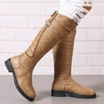thumbnail image 3 of Knee High Motorcycle Riding Boots for Women Vintage Casual Leather Low Heel Knight Tall Booties, 3 of 6