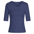 thumbnail image 3 of Women's 1/2 Sleeve Tops Half Length Sleeve Cotton V-Neck T Shirts Slim Fit Casual Elbow 2026 Summer Fashion Basic Tees Navy-2 S, 3 of 3