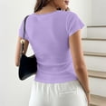 thumbnail image 4 of UDAUDU Womens Tops Short Sleeve Cute Y2K Summer T Shirts Scoop Neck Henley Button Up Lace Crop Teens Tee Slim Fit 2026 Purple Pink M, 4 of 4