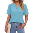 thumbnail image 4 of Fantaslook V Neck Henley Blouses for Women Dressy Casual Tops Summer Short Sleeve Shirts Fashion Clothes, 4 of 9