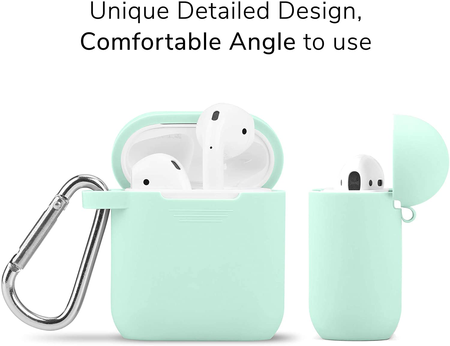 AirPods Case [Front LED Visible] GMYLE Silicone Protective Shockproof Earbuds Case Cover Skin with Keychain Kit Set Compatible for Apple AirPods 1 & 2 (Pastel Green) - image 5 of 8