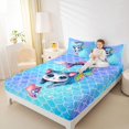 thumbnail image 3 of Castle Fairy Watercolor Mermaid Cat Bed Sheets 4-Piece,Glitter Scale Seashell Pattern Full Size Sheets,Blue Rainbow,1 Fitted Sheet,1 Flat Sheet and 2 Pillowcases, 3 of 6