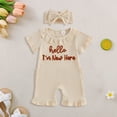 thumbnail image 2 of KPOPLK Baby Girl Romper Infant Fall Winter Clothes Ruffle Sweater Short Sleeve Bodysuit Jumpsuit and Headband for 0-18 Months Size 0-3 Months,Beige, 2 of 4