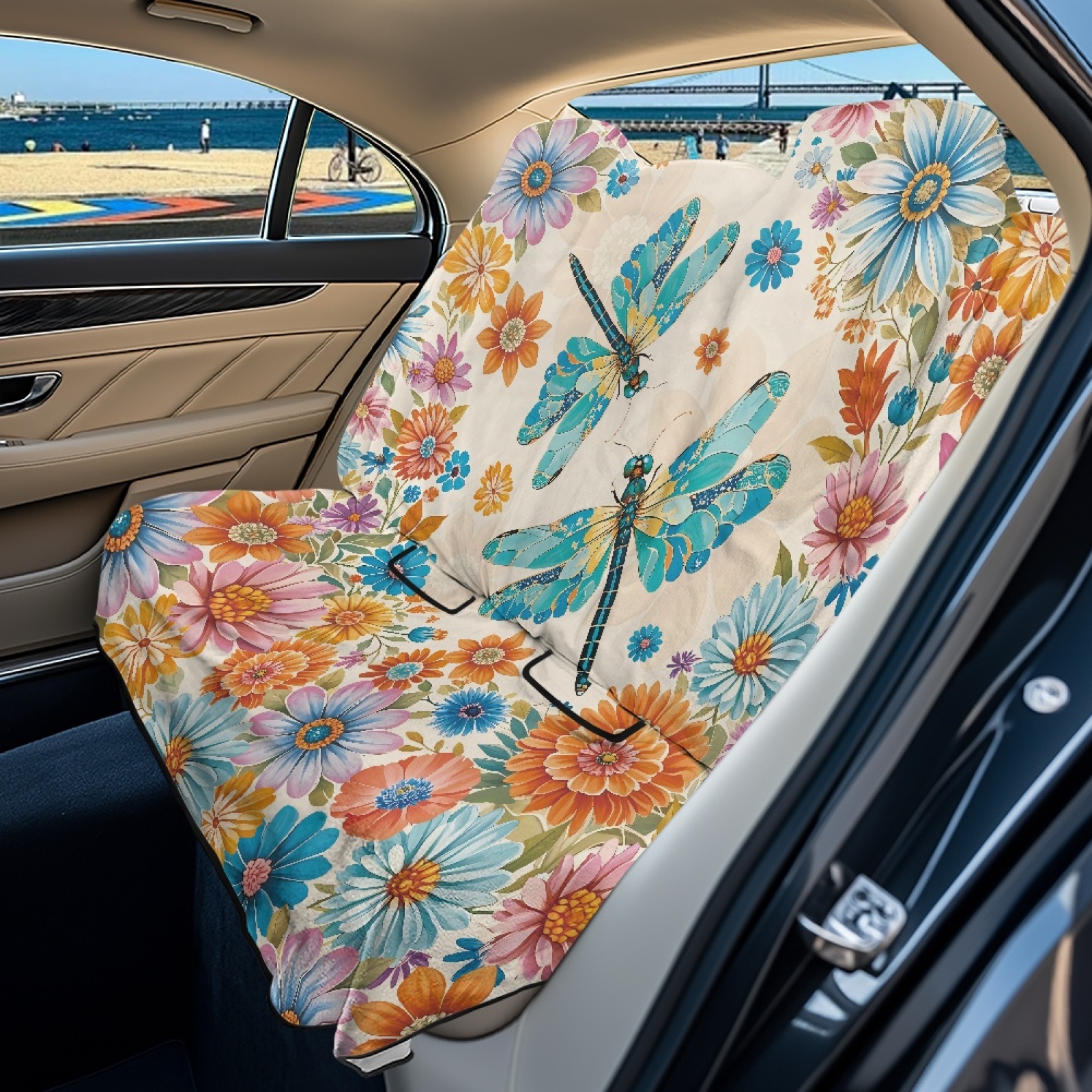 Xoenoiee Boho Dragonfly Print Waterproof Towel Back Seat Cover for Car Truck Van SUV, Durable Rear Bench Seat Cover for Kids Dogs, Seat Back Protector, Easy to Install