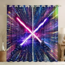jejeloiu Neon Light Sword Blackout Curtains Set of 2 (52x84 Each),Cartoon Lightsaber Gaming Window Curtains,Colorful Neon Dots Curtains and Drapes For Kids,Luxury Bedroom Decor