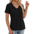 thumbnail image 2 of MOYIKO Women Summer Top V Neck Short Sleeve Pleats Basic T-shirt Black Casual Solid Color Blouse Tee XXXL, 2 of 7