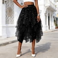 thumbnail image 4 of DAFEI Women Short Skirt Loose Sequin Skirt A-Line Fairy Patterned Elastic Waist Ruffle Layered Midi Skirt, 4 of 6