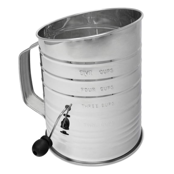 Norpro Stainless Steel Crank Flour Sifter, 5-Cup, 12.1"L x 8.7"W x 9"H, Silver