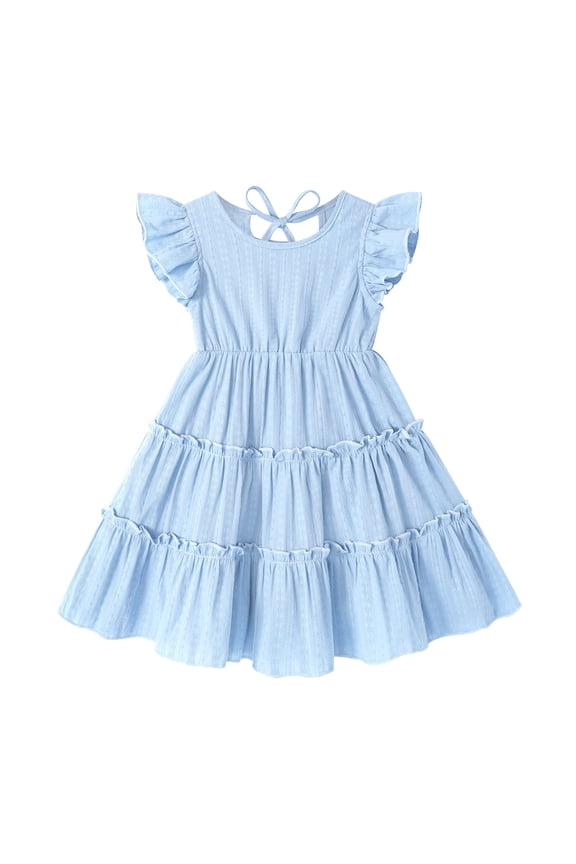 Toddler Baby Girl Dress Summer Ruffle Sleeve Solid Beach Boho Dresses Sundress Clothes for 2-3T