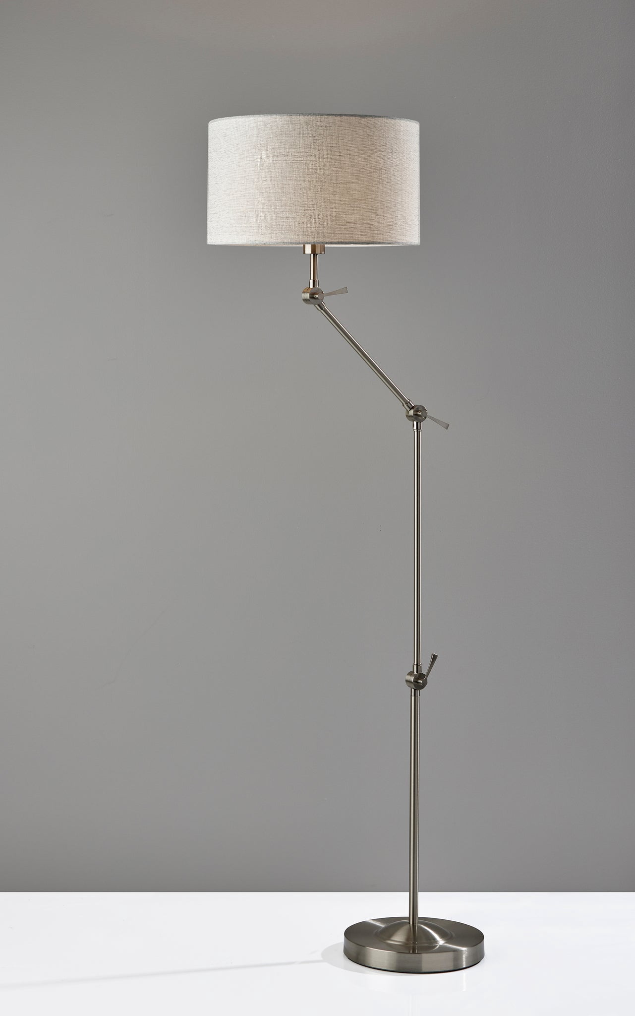 Adesso Willard 24.8" Traditional Adjustable Height Brushed Steel Arc Lamps Floor Lamp with Brushed Steel Shades