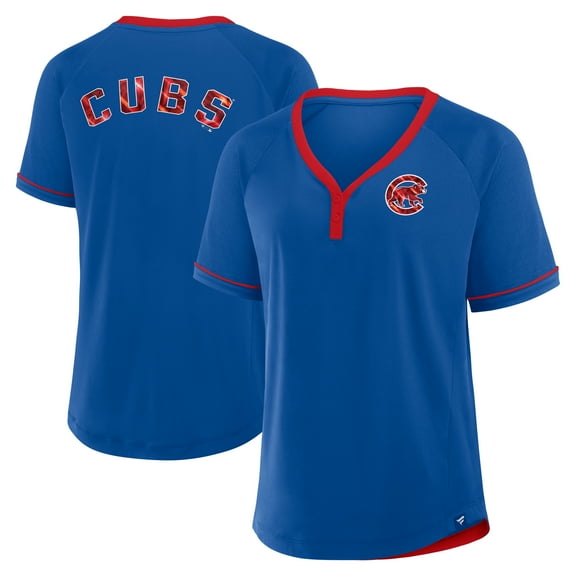 Women's Fanatics Royal Chicago Cubs League Diva Star Raglan V-Neck T-Shirt