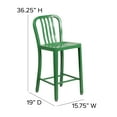thumbnail image 6 of Flash Furniture Gael Commercial Grade 24" High Green Metal Indoor-Outdoor Counter Height Stool with Vertical Slat Back, 6 of 12