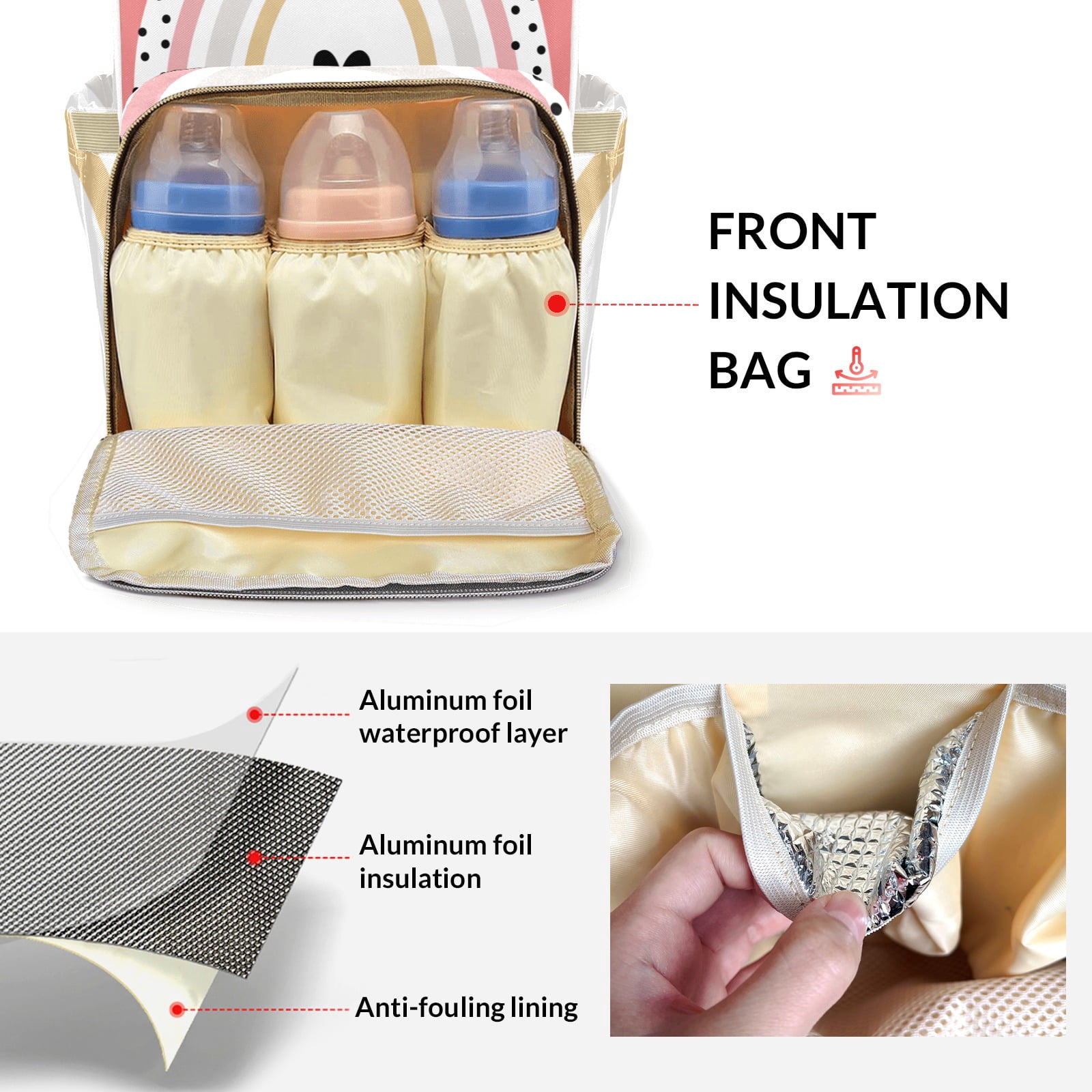 Rainbow Diaper Backpack – Large Capacity, Insulated Baby Bottle Pocket, Multifunctional Mommy Bag for Boys & Girls