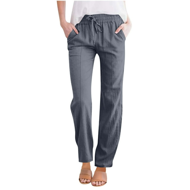 FNFYFH Clearance Pants for Women with Pockets Drawstring Elastic Waisted Pant with Pockets Solid Bottoms,Gray