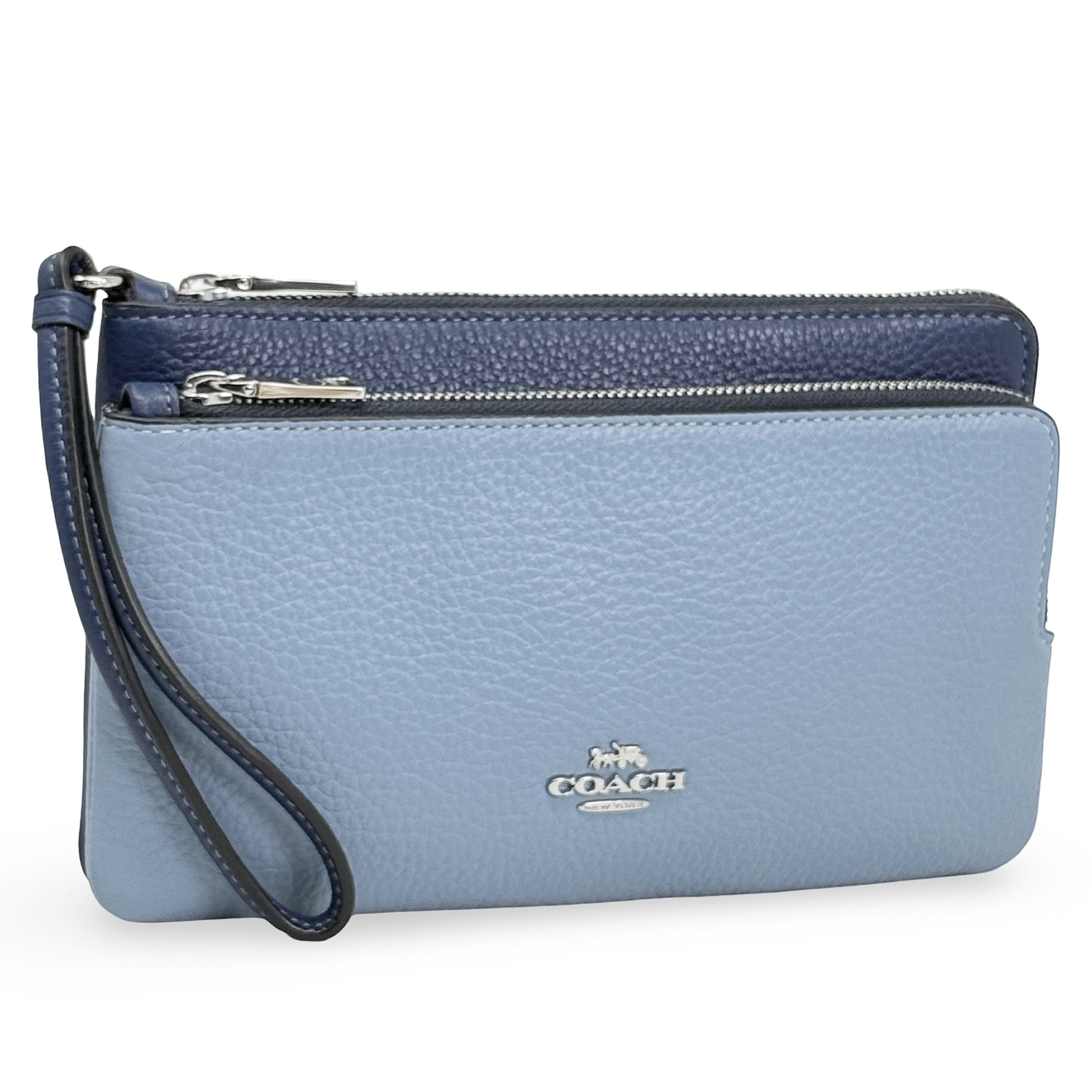 Small Black Leather Coach Wristlet | Mercari Coach Pebbled Leather Wristlet in Blu and Black main image 1