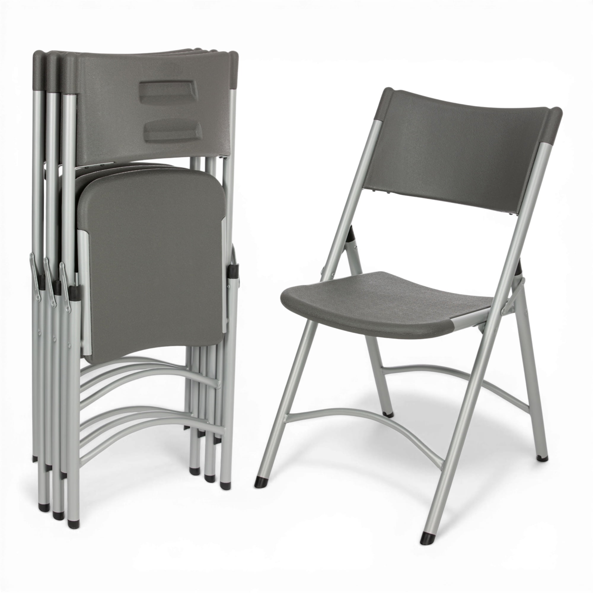 Hampden Furnishings Gwnyeth Collection Blow-Molded Plastic Folding Chair, Charcoal, Pack of 4