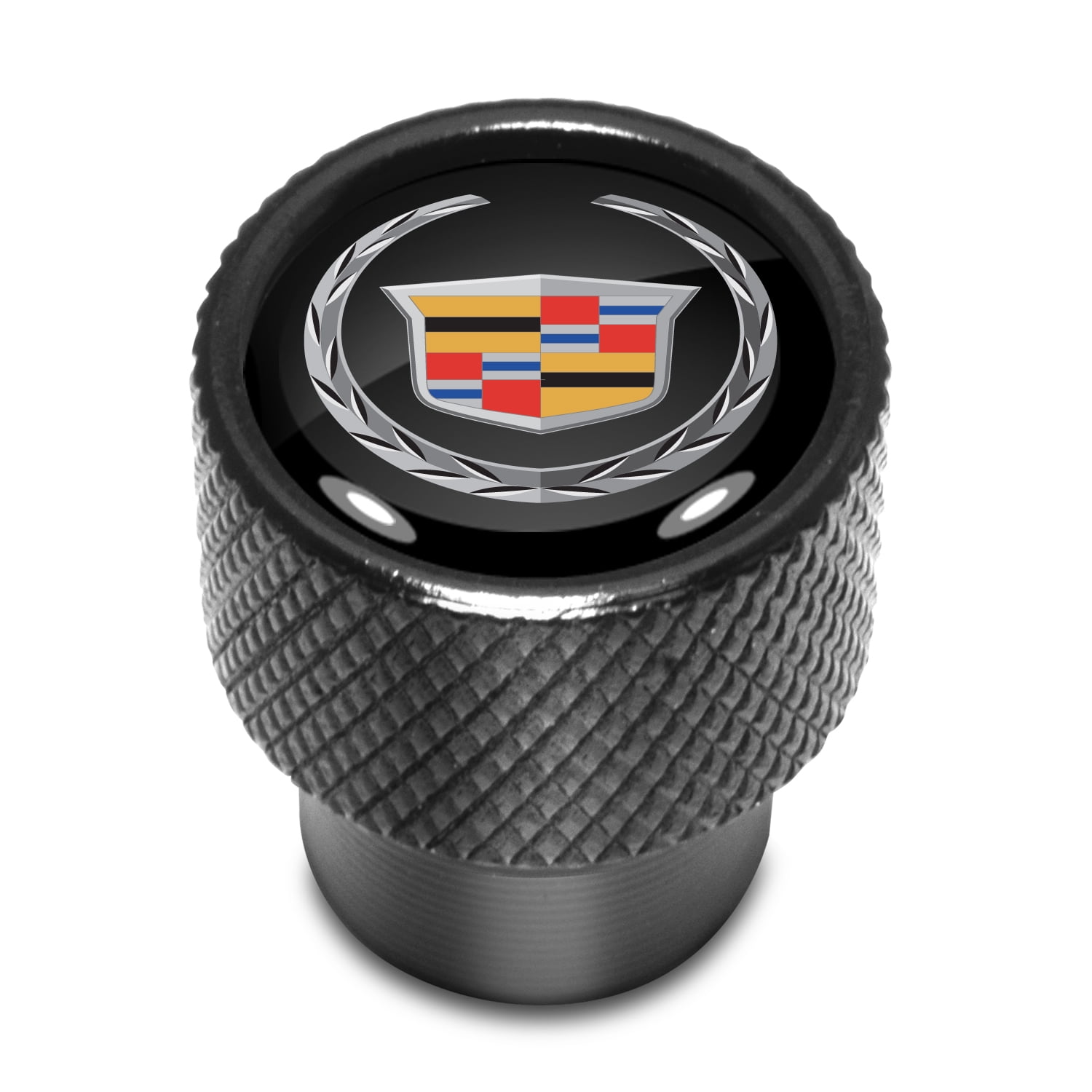 Cadillac Logo in Black on Black Aluminum Tire Valve Stem Caps