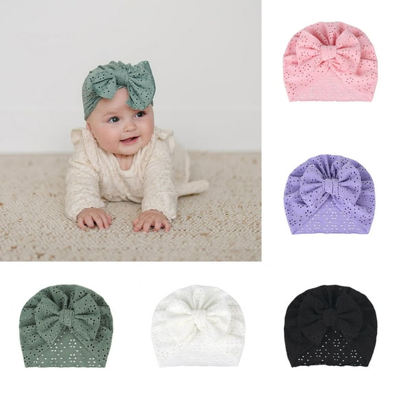 Shenmeida Newborn Baby Turbans Hat Bow Decor Hollow Out Infant Girls Beanie Infant Hat Beanie Cap