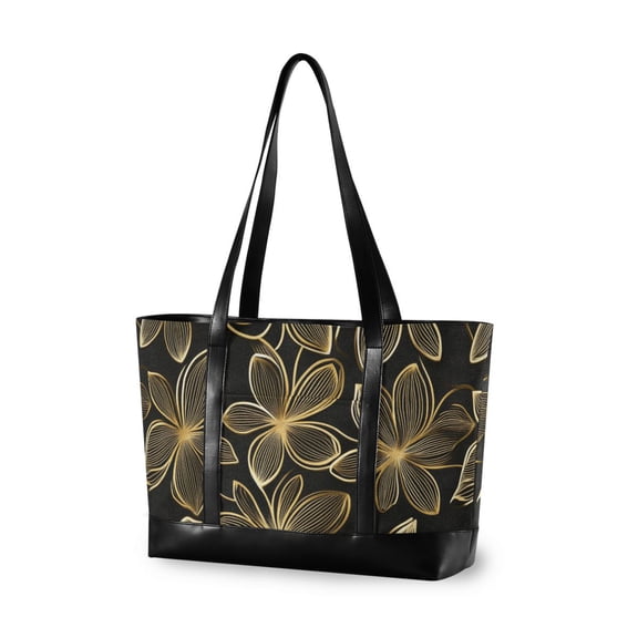 FORMRS Canvas Laptop Tote Bag for Women with 15.6" Computer Compartments Shoulder Handbag, Golden Elegance