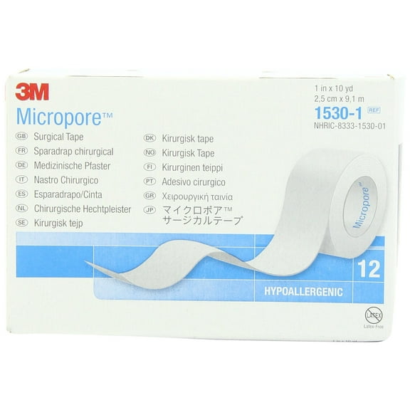 3M Surgical Hypoallergenic Paper Tape 1"x10 yd. 12 Ct | White First Aid Tape | Paper Tape Medical | Adhesive Surgical Tape for Wounds | Non Sterile Skin Tape | First Aid Tape Roll