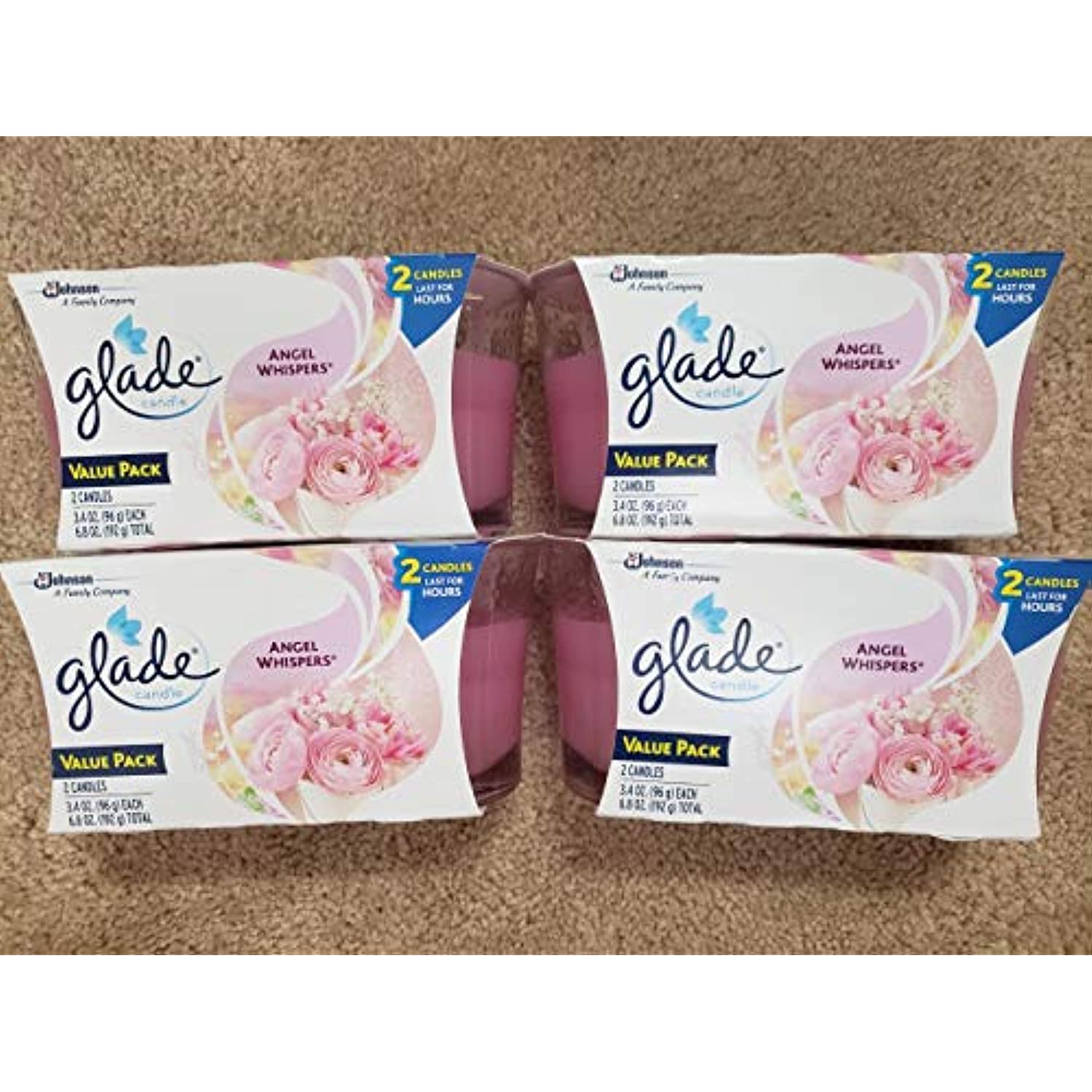 8 Glade Air Freshener Scented Oil Candle, Angel Whispers 3.8 Oz 4 Twin