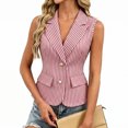 thumbnail image 2 of Smupbvky Womens Striped Vests Notched Lapel 2 Pearl Button up Sleeveless Tops Dressy Casual Waistcoat Slim Fit (M, Hot Pink), 2 of 5