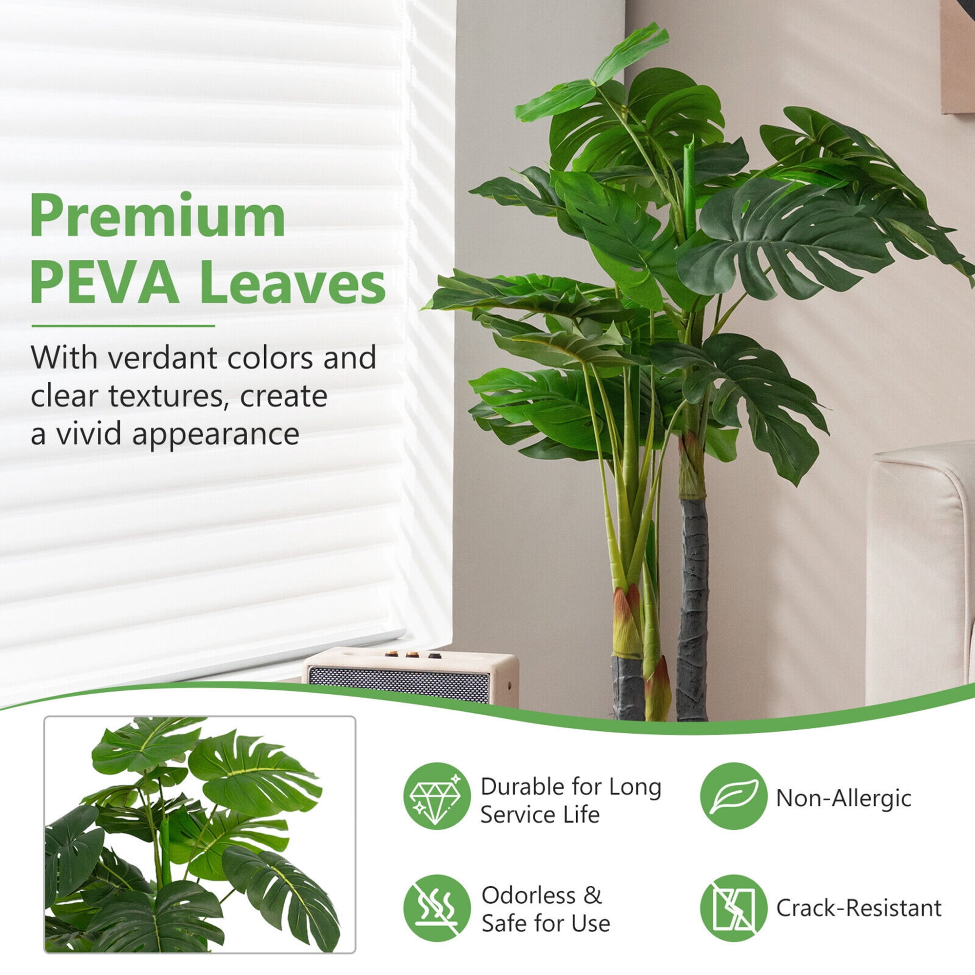 Gymax 4FT Artificial Tree Artificial Monstera Palm Tree Fake Plant for Indoor Outdoor