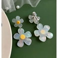 thumbnail image 4 of Trendy 2 1/4" clip on silver, yellow and white double flower dangle earrings, 4 of 4