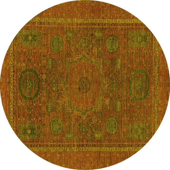 Ahgly Company Machine Washable Indoor Round Abstract Yellow Modern Area Rugs, 6' Round