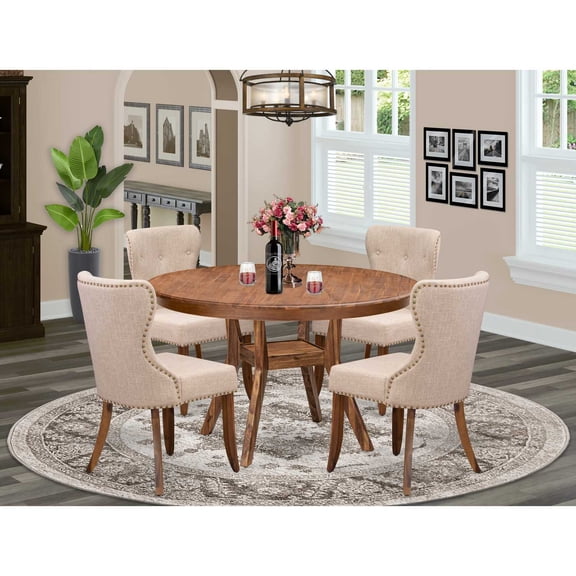 East West Furniture Ferris 5-Piece Dining Table Set in Walnut Finish