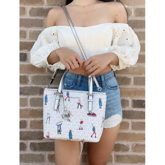 Michael Kors 35H1S5Ct0V Jet Set Girls Xs Carryall Tote Shoulder Bag Mk White Multi