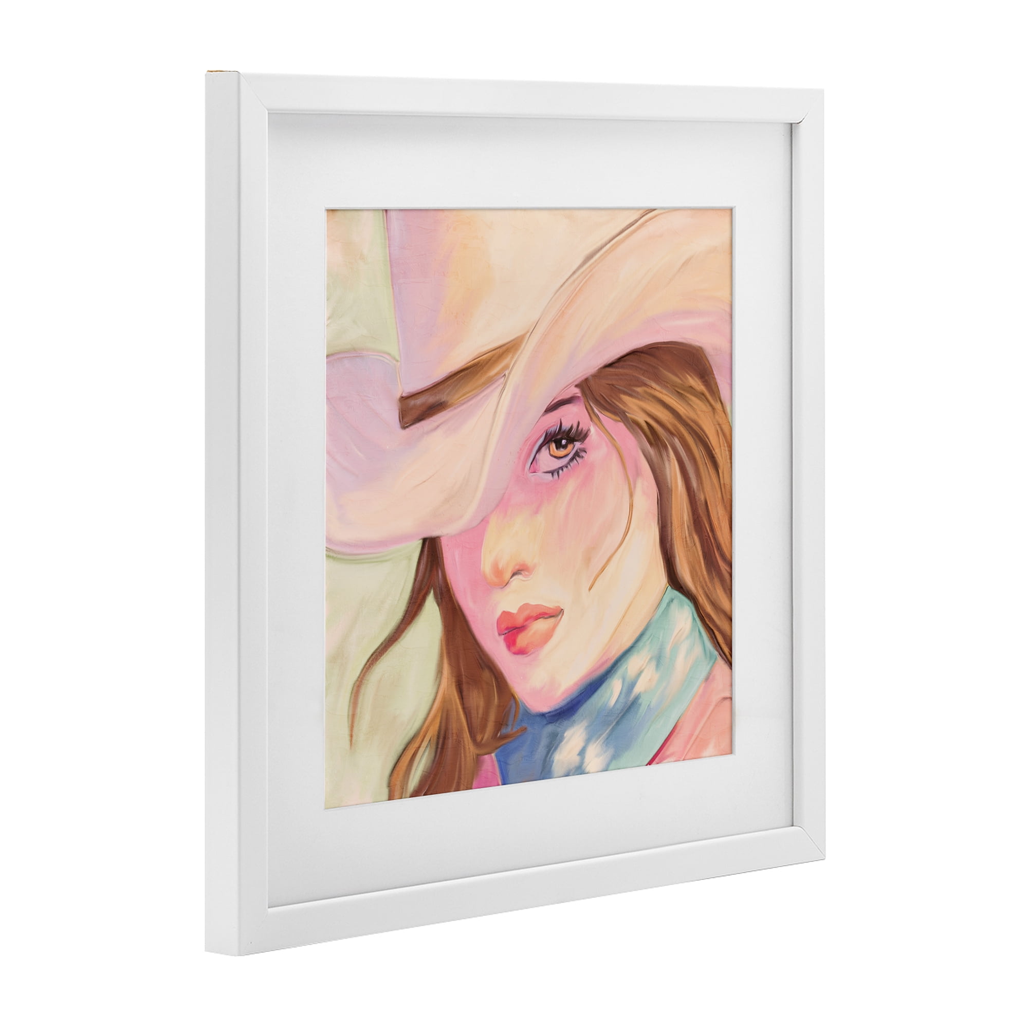 Pastel Cowgirl Brunette White Framed Print Under Glass, design by Kim Allen