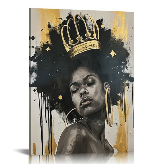 Native African American Wall Art: Inspirational Yellow Black Girl Canvas Wall Art, African American Woman Pictures with for Bedroom, African Ethno Motive Framed Ready to Hang