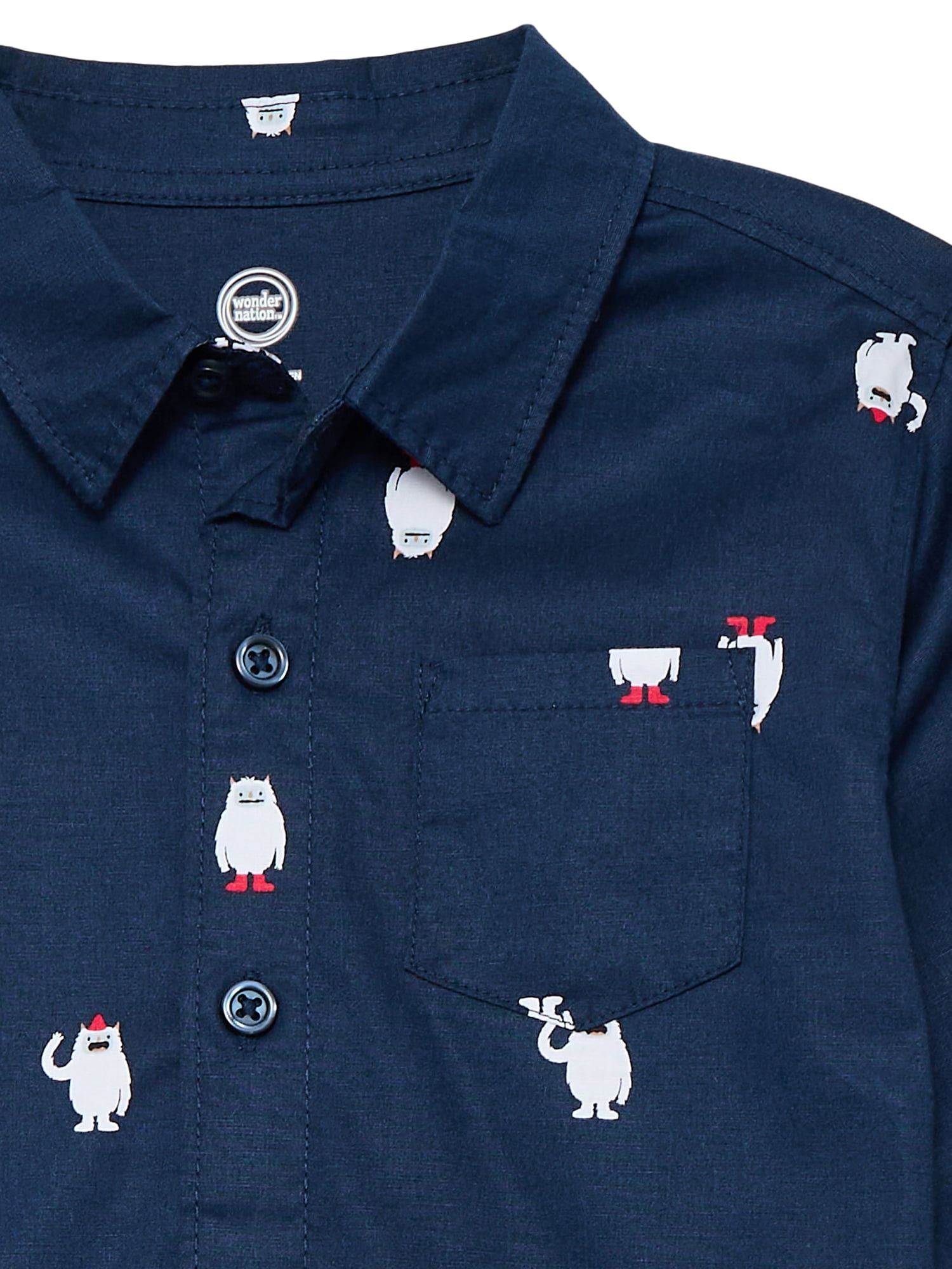 Wonder Nation Toddler Boys' Print Button Up Shirt with Long Sleeves, Sizes 12M-5T