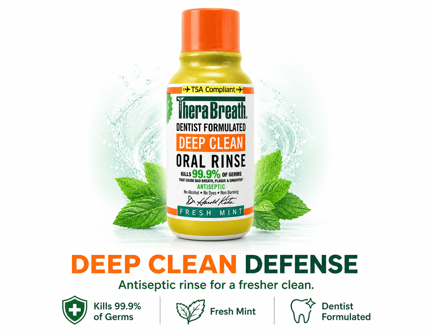 TheraBreath Deep Clean Antiseptic Mouthwash, Fresh Mint, Travel Size 3oz 5 Pack