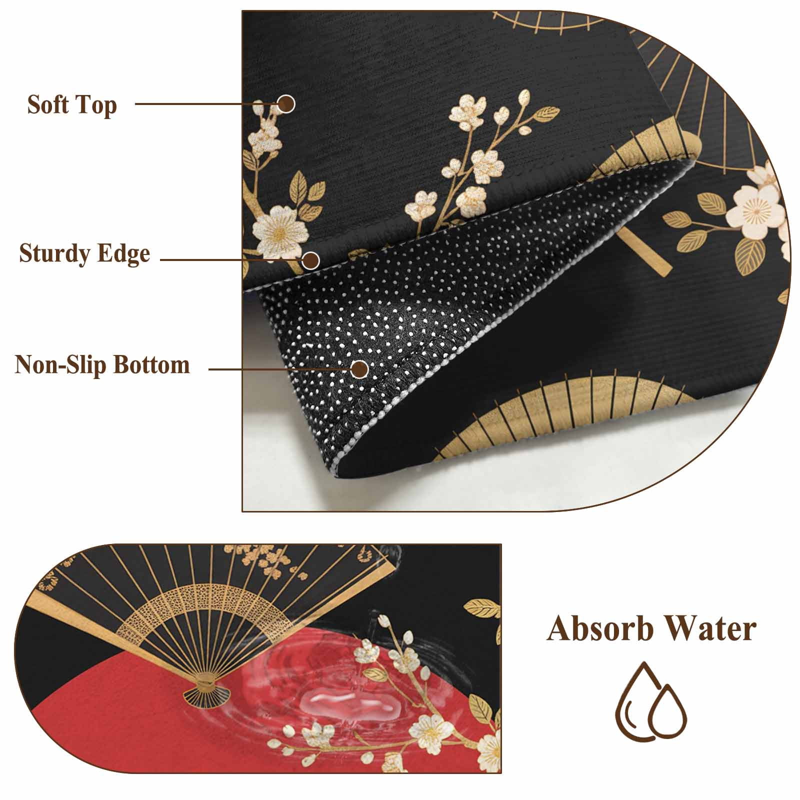 Area Rug 2x6ft Cherry Blossom Crane Carpets Indoor Floor Area Mat Washable Entrance Mat Rugs for Living Room Dining Room Kitchen Bedroom, Paper Fan Japanese Style Sofa Throw Carpet