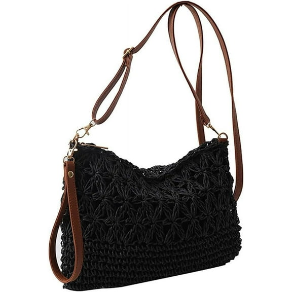 JUYGO Square Bag Straw Beach Bags For Women Rattan Purse Summer Straw Crossbody Handmade Raffia Bag Handbag Purse Shoulder Bag