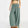 thumbnail image 2 of LMOIPLI Women's Lightweight Long Pants Vintage Palazzo Pants for Women Sports Jogger Fashion Summer Clothes Plain Color Elastic High Waist Slim Palazzo Pants for Women Green XXL, 2 of 7