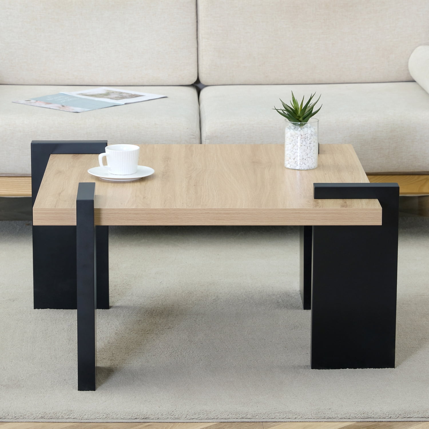 Natural Wood-Colored MDF Coffee Table for Modern Minimalist Living Rooms and Leisure Areas