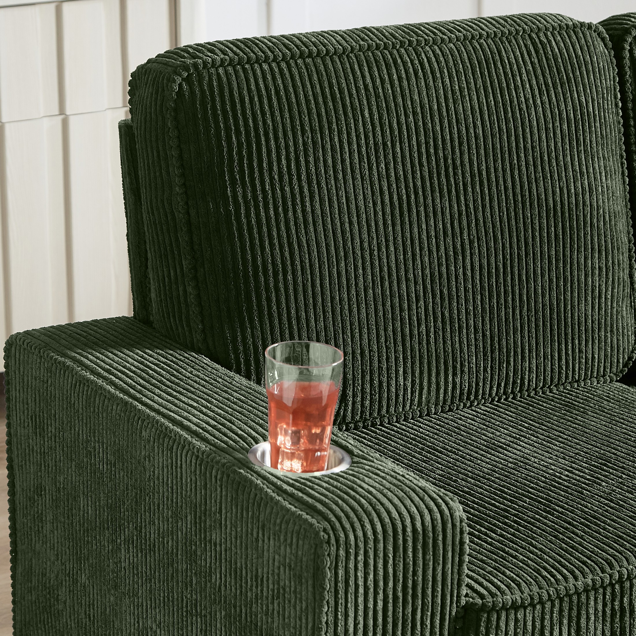 Aukfa 84" Corduroy Sofa with Cup Holders, Modern 3-Seater Fabric Couch for Living Room, Green