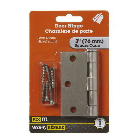Charnière de porte 3 po nickel satiné 1 pièce Les charnières de portes sont conçues pour des portes intérieures résidentielles. L'installation complète d'une mortaise est nécessaire et requise pour ce type de charnière.