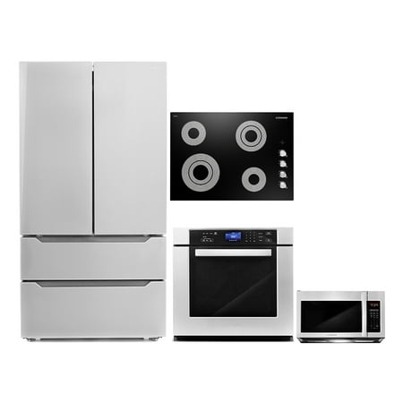 Cosmo 4 Piece Kitchen Appliance Package 30  Electric Cooktop 30  Single Electric Wall Oven 30  Over-The-Range Microwave &amp; French Door Refrigerator Kitchen Appliance Bundles