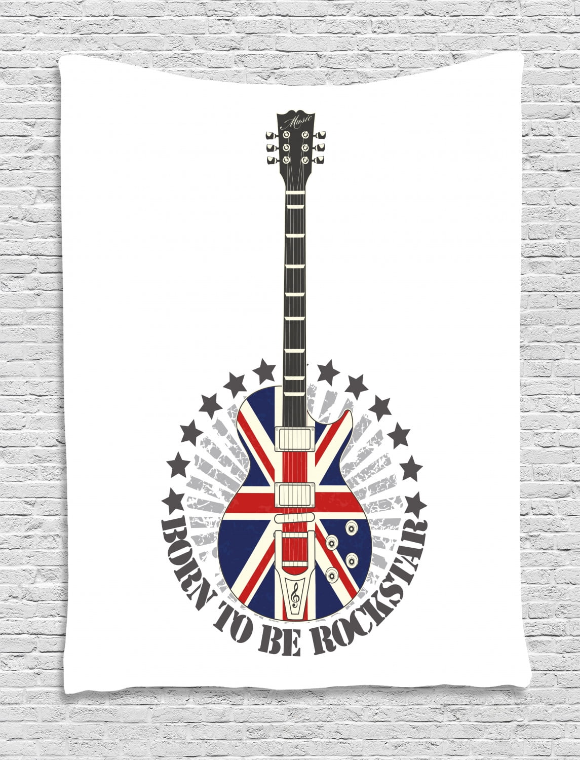Rock Music Tapestry, Union Jack Patterned Guitar Stars Union Jack
