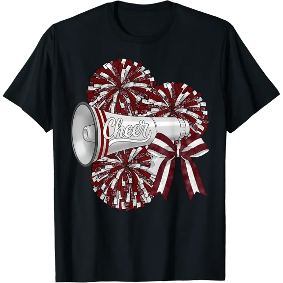 Maroon Coquette Bow Cheerleader T Shirt Size S-5XL