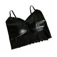 thumbnail image 1 of Top de piel sintética para mujer, estilo motocicleta, tirantes finos, sin mangas, con hombros descubiertos, camisola con almohadillas para el pecho, 1 of 8