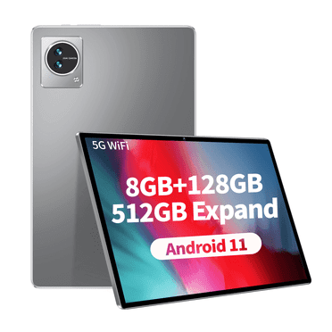 10.1 inch Tablets 8GB RAM 128GB ROM 512GB Expand Android 11 Tablet, 1920x1080 HD Touchscreen, 8MP 16MP Dual Camera, 7000mAh Battery, 8-Core Processor, WiFi Bluetooth, Gray