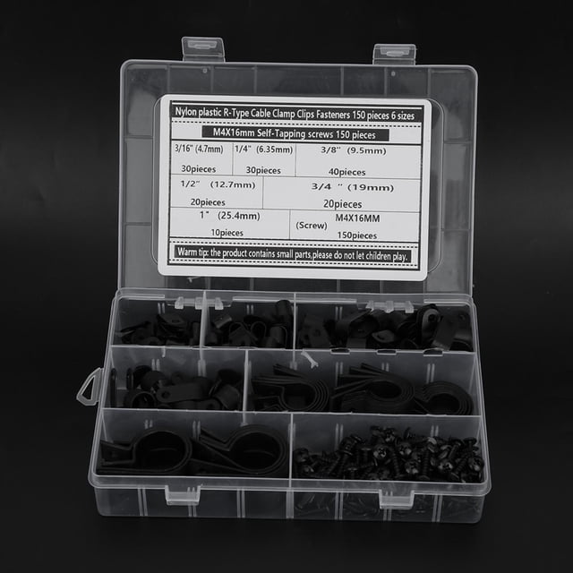 150 X M4 X 16mm Screws R-Type Cable Clips Self-Tapping Screws Set Plastic Black Management Of Various Cables Air Conditioning