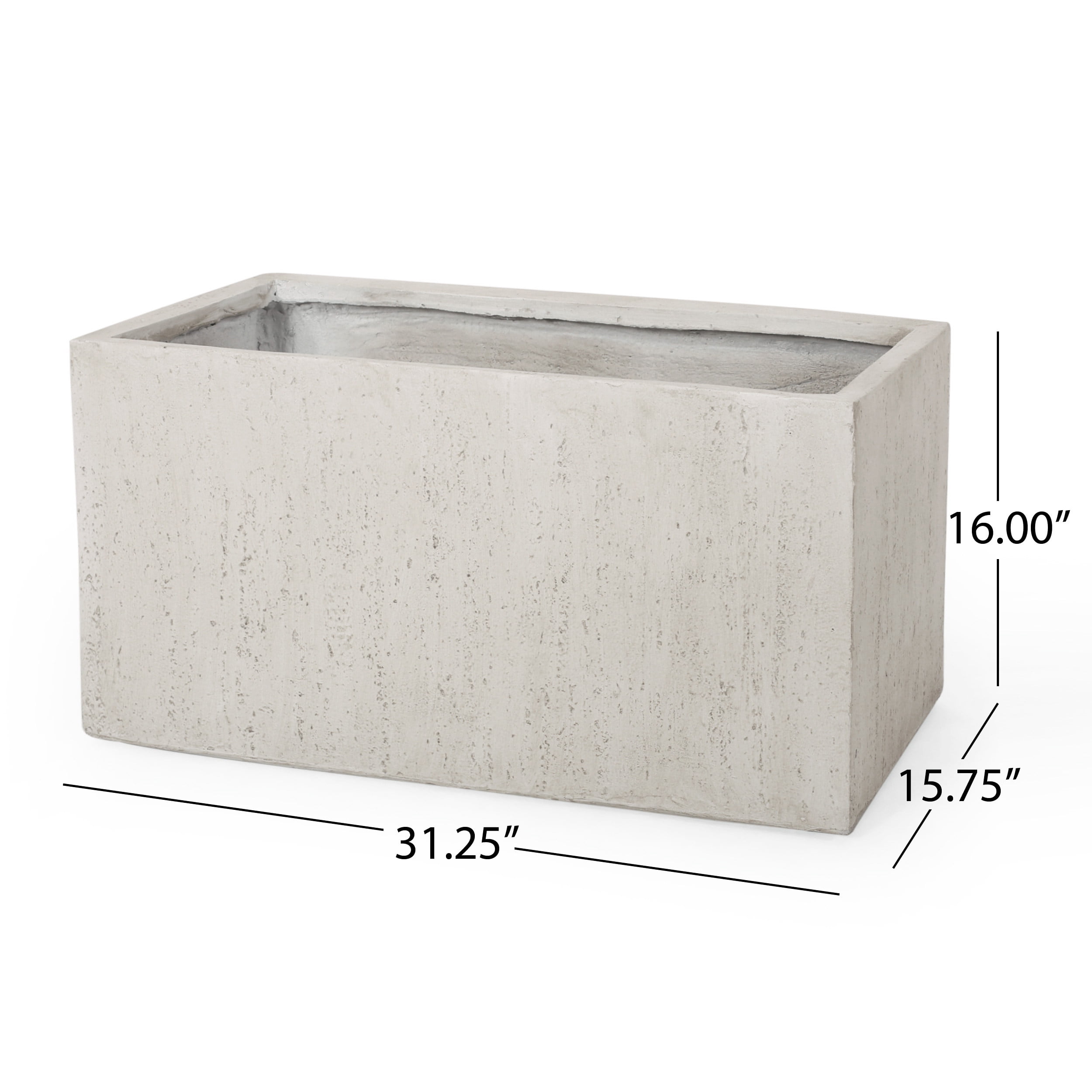 GDF Studio Fardeen Outdoor Modern Cast Stone Rectangular Planter, White Medium