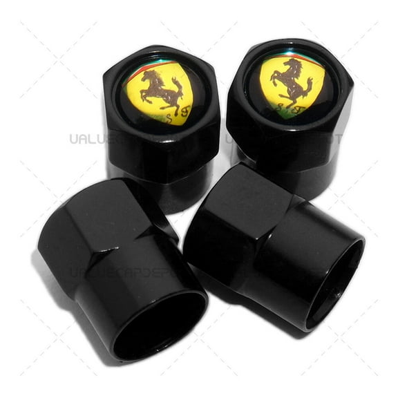 4pcs Hex Fit Ferrari Car Wheels Tire Air Valve Caps Stem Dust Cover Decor Black